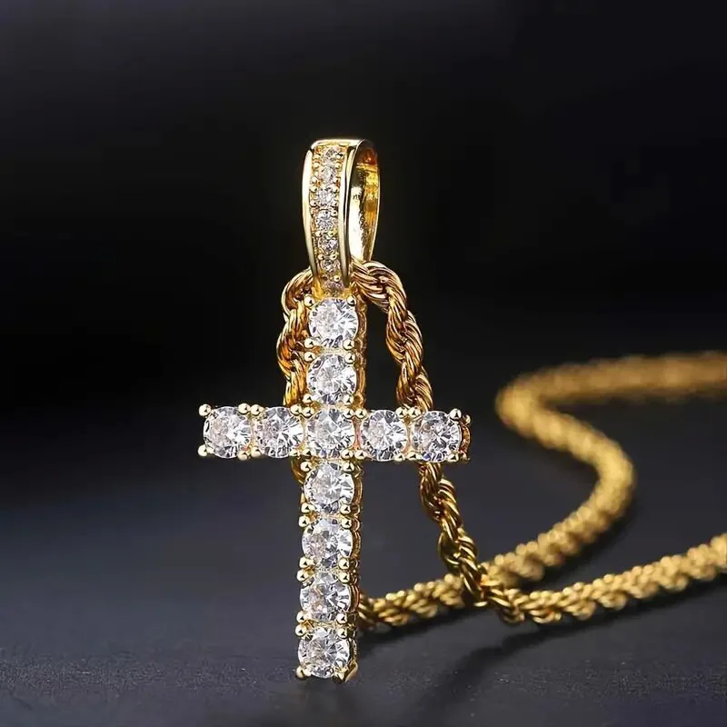 Collar largo de cadena trenzada de 60cm para mujeres/hombres, collar con colgante de Cruz de circonia cúbica de lujo a la moda, accesorios de amor para regalo