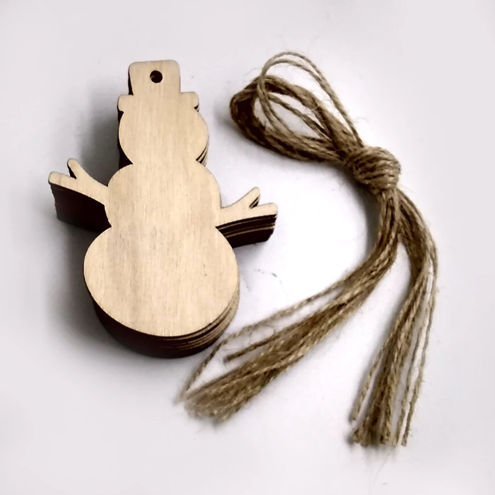 

10Pcs Christmas Snowman Hanging Pendant Wooden Wall Ornament 10cm with Hemp Rope Indoor Outdoor Holiday Party Decor