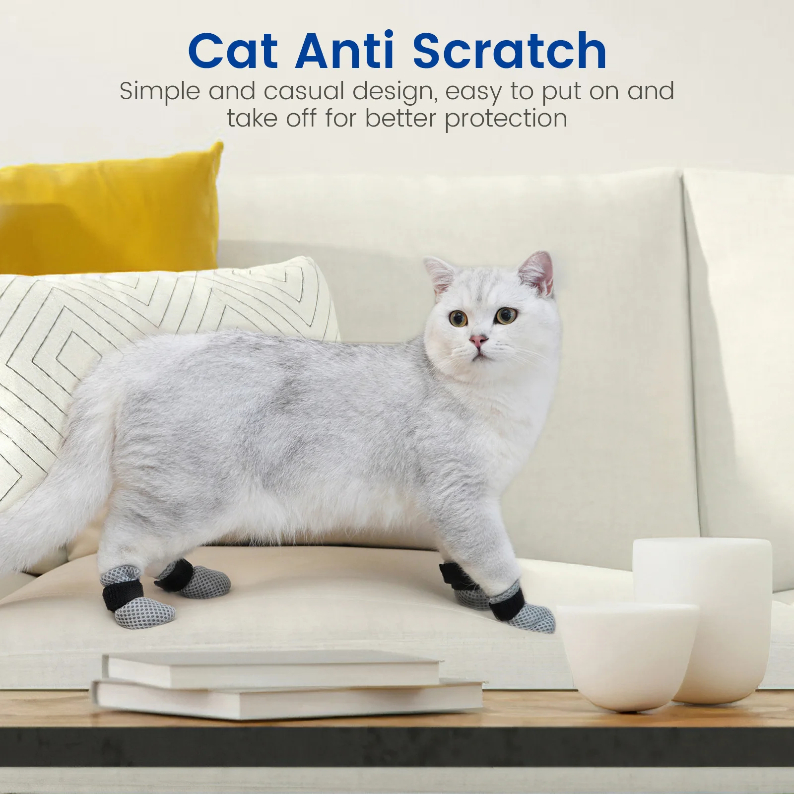 

4Pcs Adjustable Cat Booties Protective Paw Covers Claw Caps Anti Scratch for Medicine Feeding Shoes for Cats