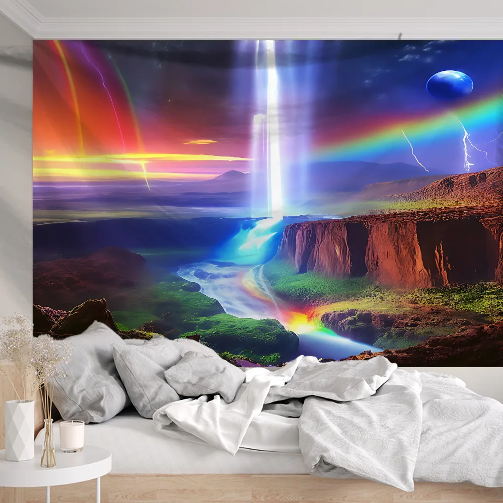 Tapeçaria de parede de paisagem criativa para quarto, dormitório, fundo de cabeceira tecido de parede papel de parede mural, tapeçaria de tecido