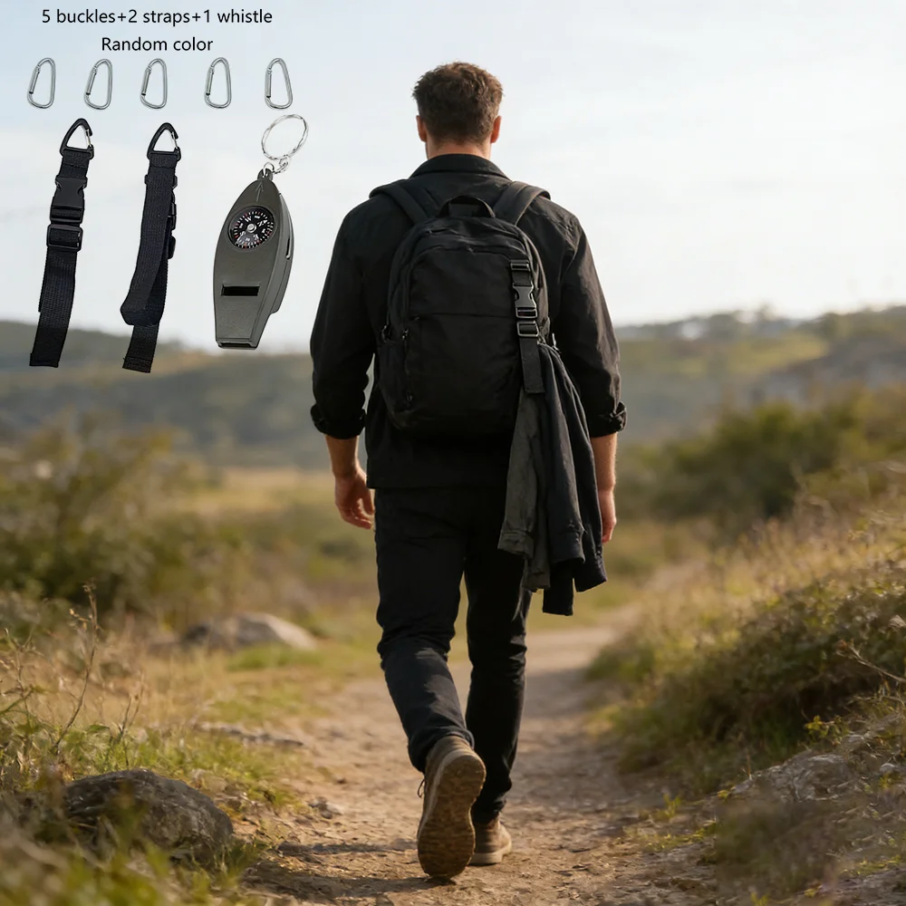 8Pcs 5 Hooks + 2 Straps + 1 Whistle Outdoor Travel Backpack Hook Accessories, Hiking Backpack Strap, Mountaineering Backpack Strap, Carabiner Strap, Outdoor Hiking Backpack Accessories