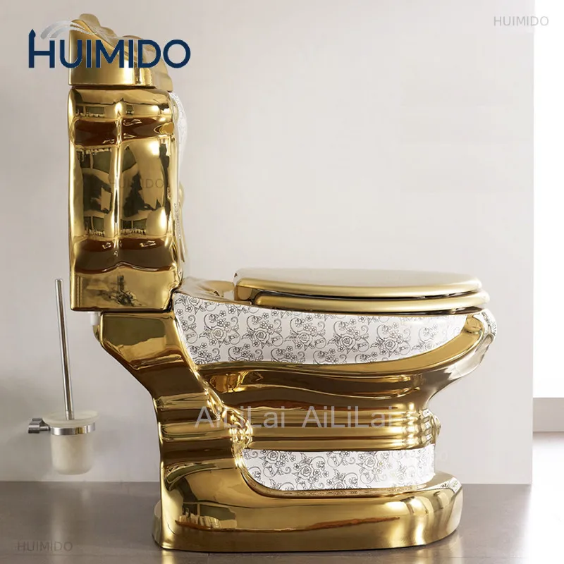 European court golden toilet retro hotel colorful toilet relief split toilet, color gold creative toilet