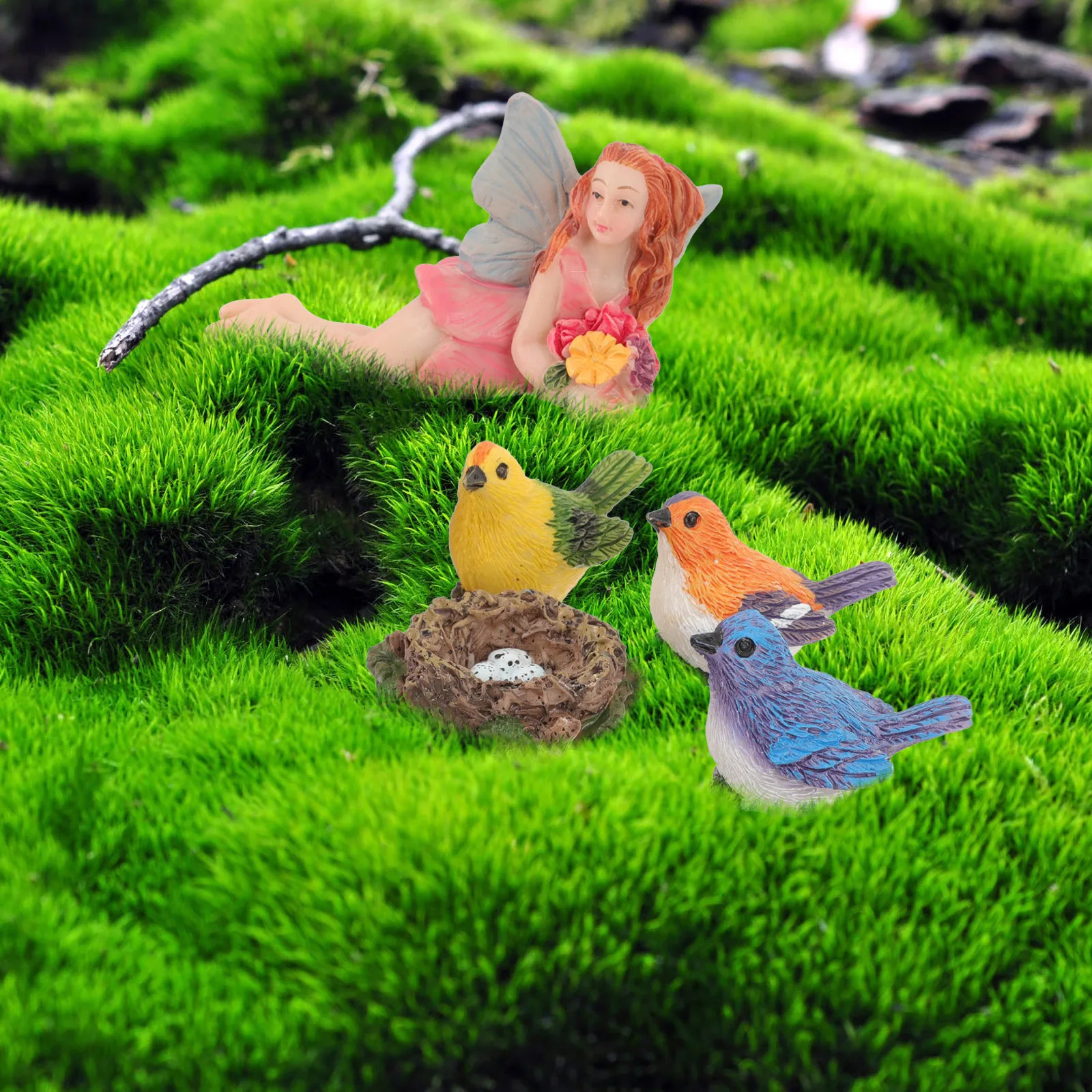 

1Set Flower Fairy Resin Simulation Birds Outdoor Garden Decor Micro Landscape Ornaments Bird Adornment Resin Bird Sculpture