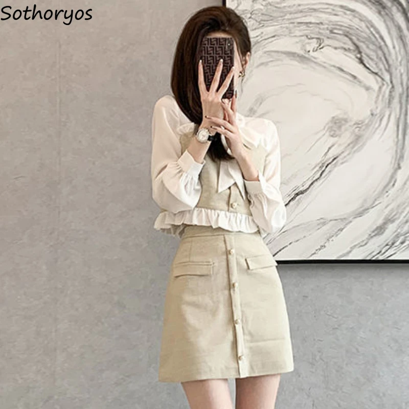 

Mini Skirt Sets Women Chic Ruffles Patchwork Tops Elegant Temper Office Ladies Mature Korean Style Trendy Spring Sweet Two Piece