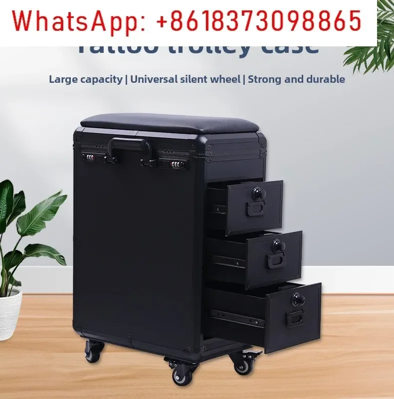 For High-Capacity Draw-Bar Box Dual Purpose Able Arm Bracket Portable Suitcase Tattoo Trolley Bag Artist Tools Storage CAS