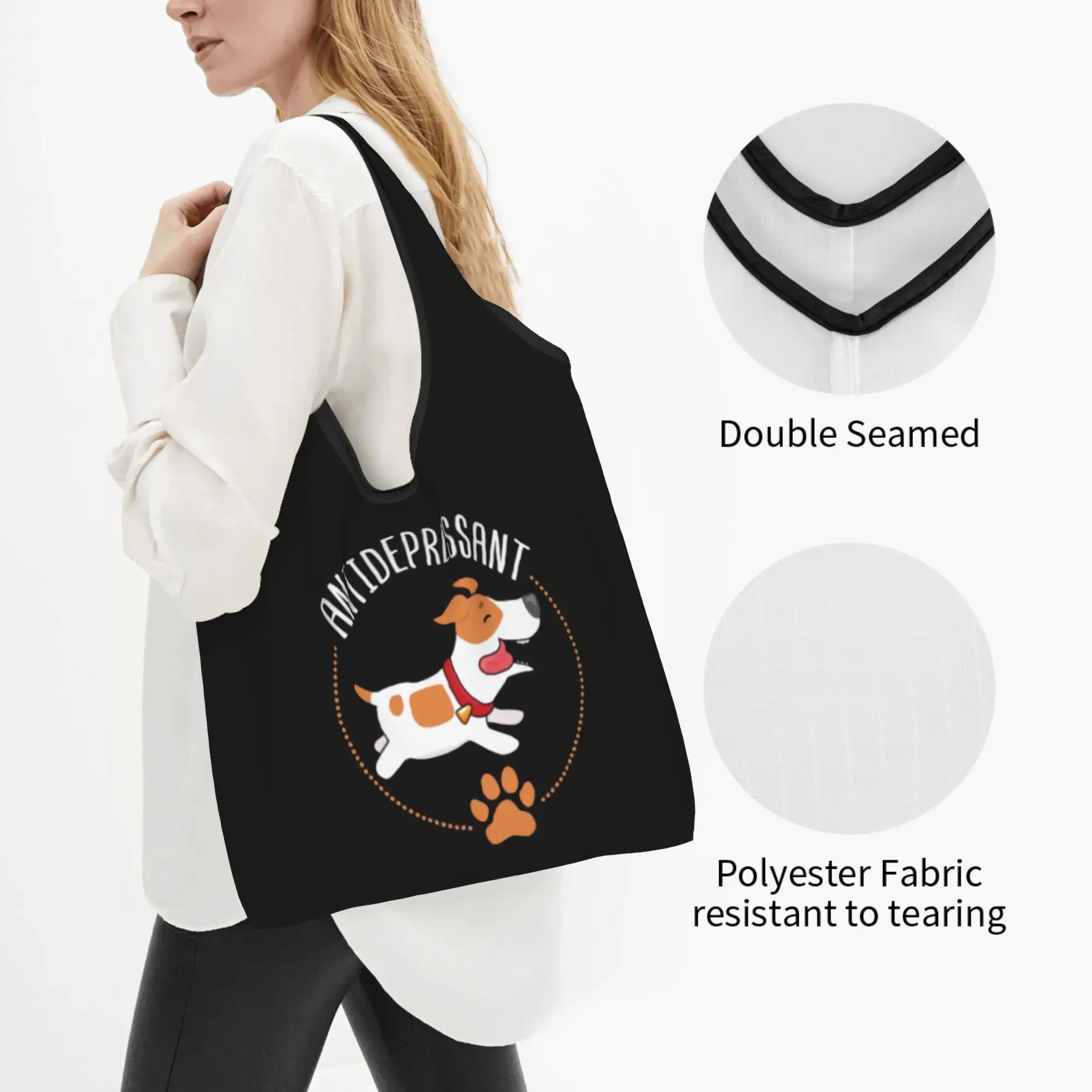 Jack Russell Terrier Dog Grocery Shopping Bags Custom Shopper Tote Shoulder Bag Big Capacity Portable  Handbag