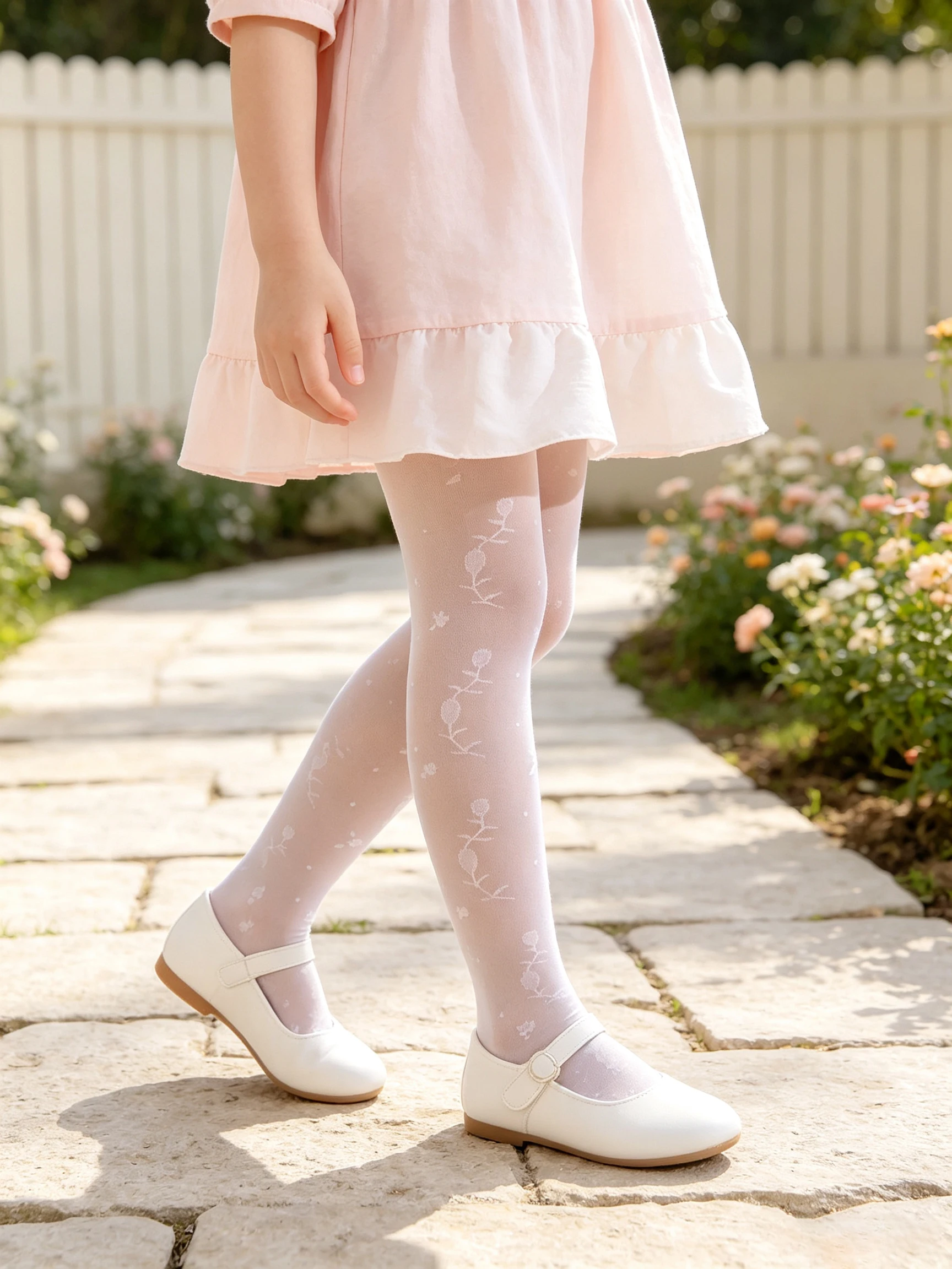 2Pcs Kids Girls White Floral Jacquard Tights Thin Summer Pantyhose High‑Density Elastic Stockings For 2‑11Y Girls Dress Outfit