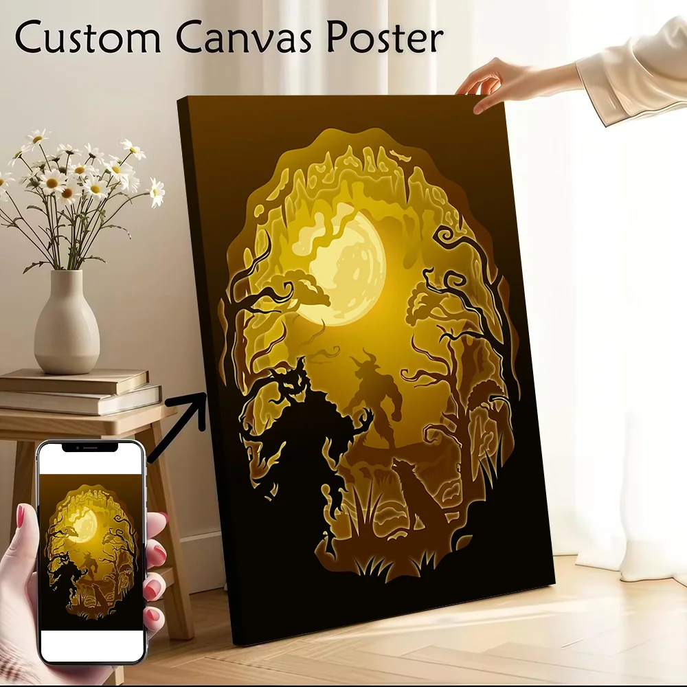 Póster de lienzo de bosque embrujado espeluznante, arte de pared personalizable, imagen impresa de alta calidad para accesorios de dormitorio, mural decorativo