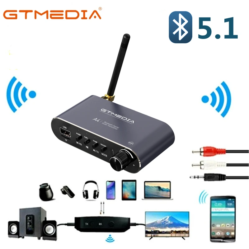 5.1 Bluetooth Audio Receiver Transmitter GTMEDIA A2 AUX USB 3.5mm Jack For TV PC Headphone Car Kit Wireless Adapter