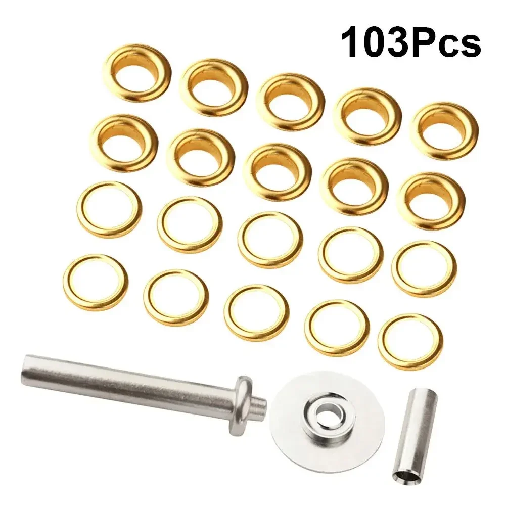 

103Pcs Brass-Grommets 1.2cm Metal Gas Eye Tarp Grommet Repair Installation Kit Tent Awning Canopy Brass Ring Flags Shade-Parts