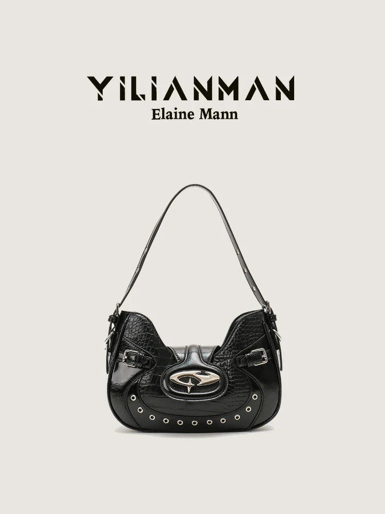 Elegant Black Crocodile Pattern Women's Crossbody Bag Underarm Single Shoulder Handbag Fashionable Trendy Millennial Style