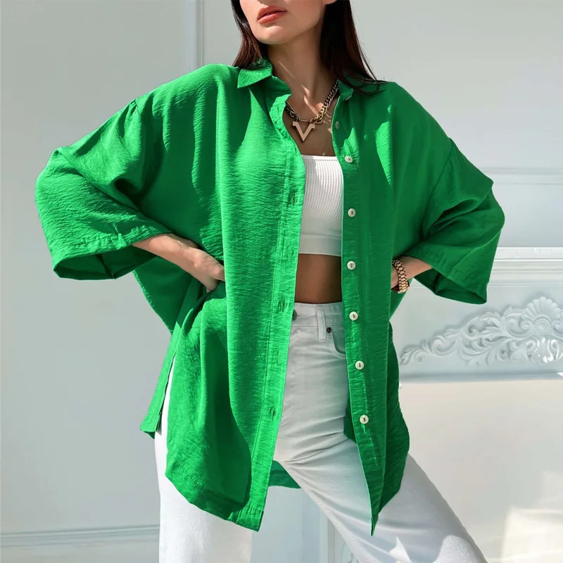 

Casual Loose Irregular Shirt Blouse Women Spring Summer Fashion Pure Color Flare Sleeve Shirts For Women 2023 White Button Top