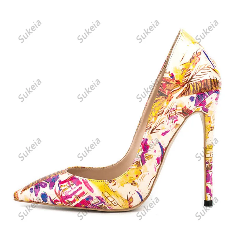 Sukeia New Arrival Women Pumps Pointed Toe Thin High Heels Fabulous Yellow Night Club Shoes Ladies US Size 5-15