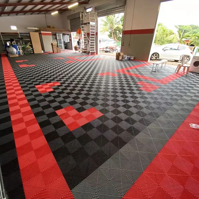 Interlocking Vented Plastic Flooring Mats Modular Garage Floor Tiles PVC for Showroom, Carwash Room, Detailing Shop, Best Seller