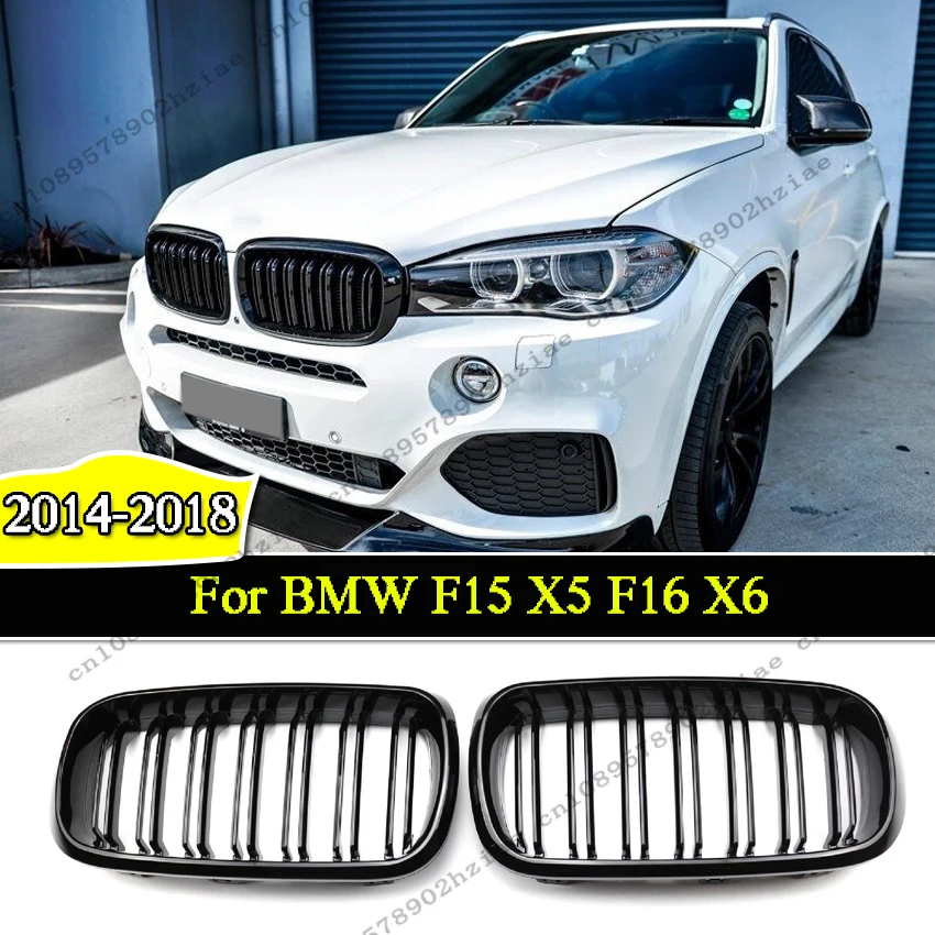 

Double Line Gloss Black Front Bumper Kidney Racing Grill For BMW F15 X5 F16 X6 2014-2018 Replacement installation BodyKit Tuning