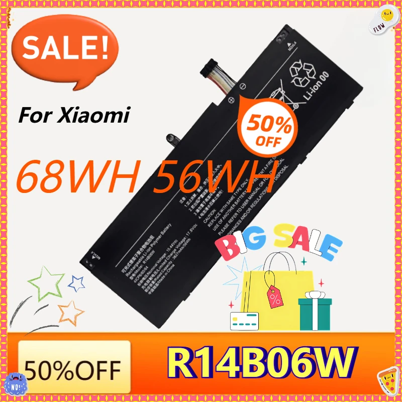 R14B06W Laptop Battery for Xiaomi RedmiBook Pro 14 2022 XMA2008-AD XMA2008-DL RMA2201-AG J7265 RMA2201/2203 AG 56Wh/68Wh Bateria