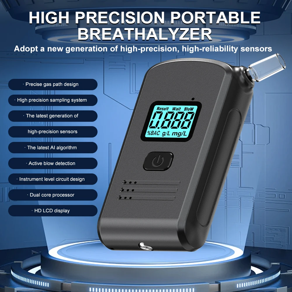 

High Sensitivity Breathalyzer Portable Alcohol Detector Dual Filter Technology Intelligent Purification Processing Accurate