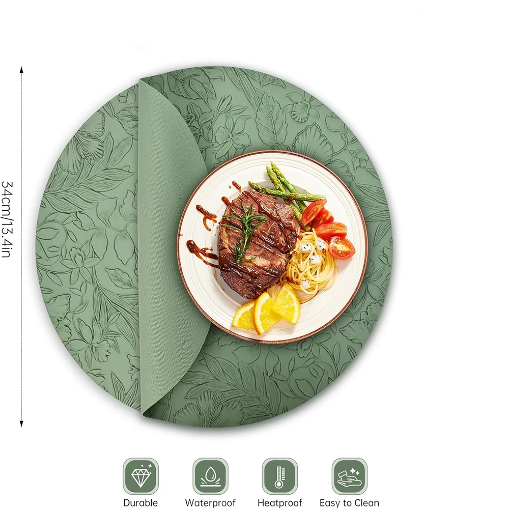 مفارش أطباق، سجادات مكان من جلد البولي يوريثان مزدوجة الجوانب، مقاومة للحرارة ومقاومة للماء وغير قابلة للانزلاق، سجادات طاولة قهوة مستديرة للمطبخ على شكل زهور قابلة للغسل #2