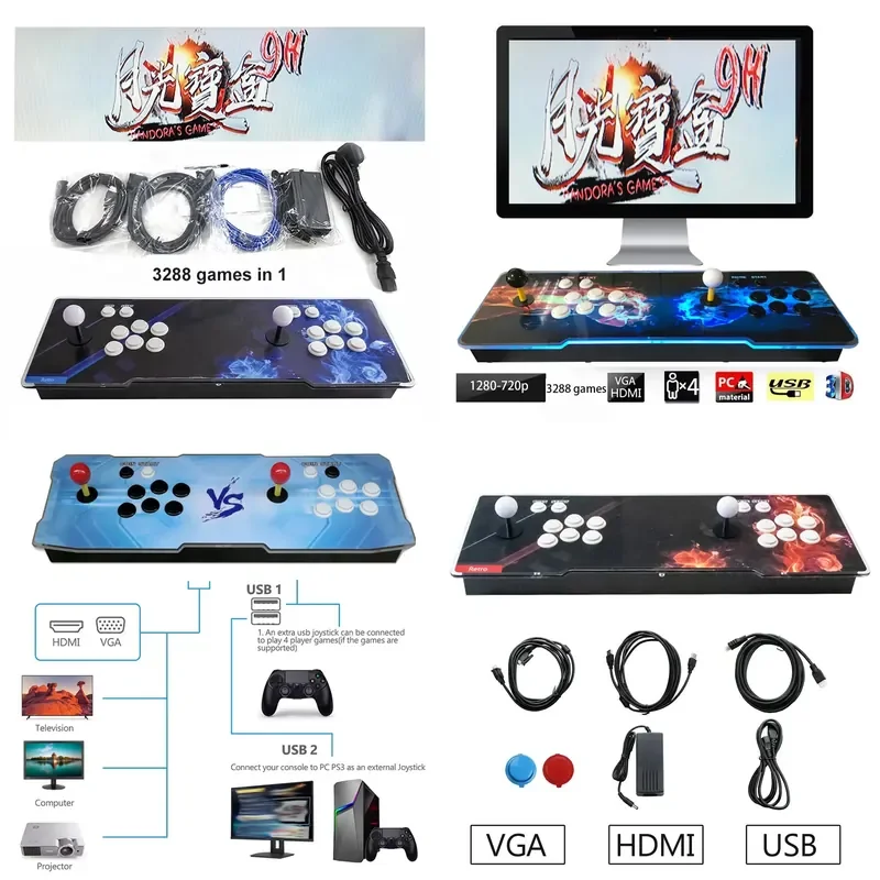 for Pandora's Box 3288 in 1 Retro Arcade Game Console Classic Video Gaming Machine Dual Joystick Home Entertainment System