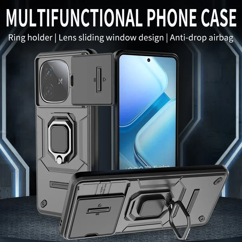 

For VIVO IQOO Z9 Turbo Shockproof Protect Holder Back Coque for Vivo V30 Pro S18 iQOO Z9X Phone Cover Slide Camera Lens Case