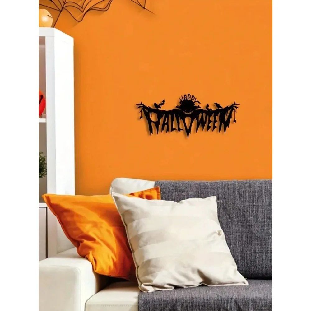 

Black Metal Halloween Wall Decor, Classic Bat Skeleton Hanging Art for Living Room Gothic Spooky Home Decoration