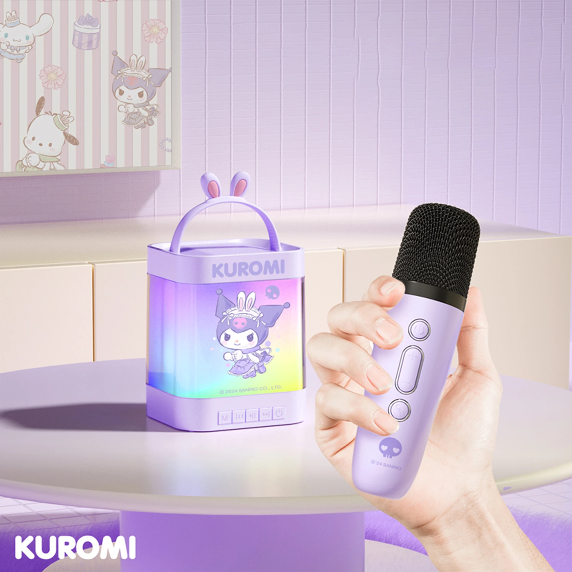 

Sanrio kuromi My Melody мини-караоке-машина для детей и взрослых Портативный динамик 1 беспроводной микрофон для семейного пения детские подарки