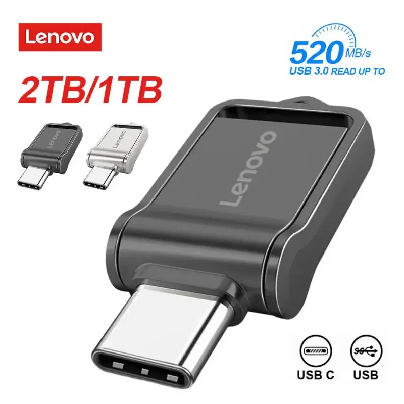 Lenovo แฟลชไดรฟ์ USB TYPE-C ขนาด OTG 2-in-1, USB3.0ความเร็วสูง pendrive 128GB USB C Stick Flash Memory Card 512GB สำหรับแล็ปท็อป/พีซี