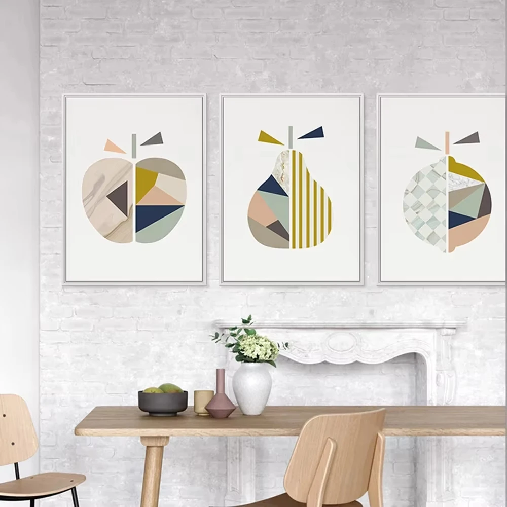 Abstract Geometry Fruit Wall Art Canvas Painting Yellow Grey Images Modern Poster Prints Bohemian Kitchen Home Decoration