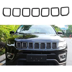 7PCS Car Front Grille Grill Inserts Frame Trim Covers for Jeep Compass 2021 2022 2023 (Black)