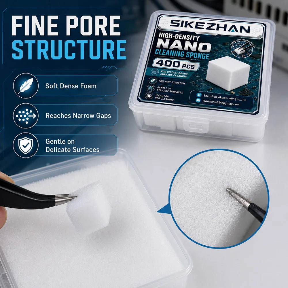 400PCS Fine Pore Cleaning Sponge Cubes with Precision Tweezers for PCB Circuit Board Electronic Components Maintenance Kit