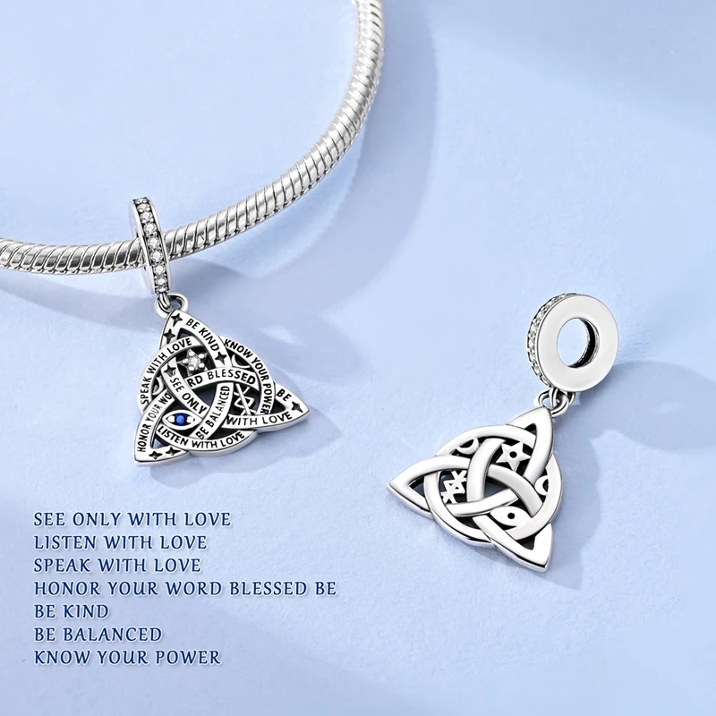 925 Sterling Silver Celtic Trinity Knot Charm Bead Evil Eye & CZ Dangle Pendant Fits European Style Bracelets Jewelry Gift