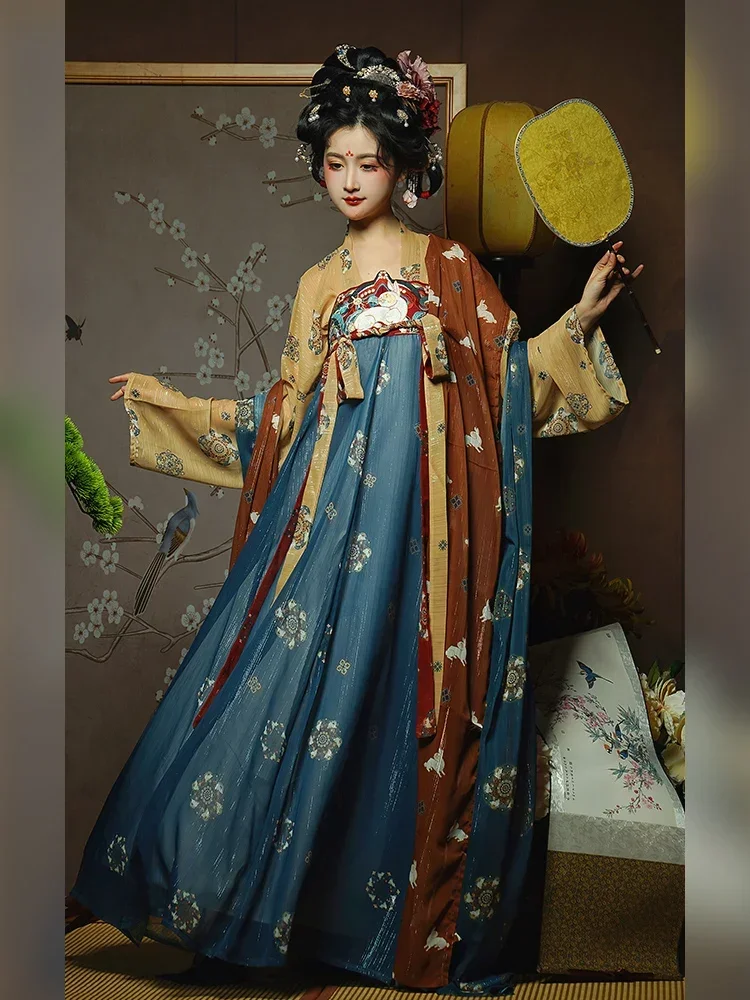 Tang Dynastie Chinese Hanfu Authentieke Vrouwelijke Lente Borst Rok Guofeng Lente Vierdelige Set Rok Pibo Dansende Jurk