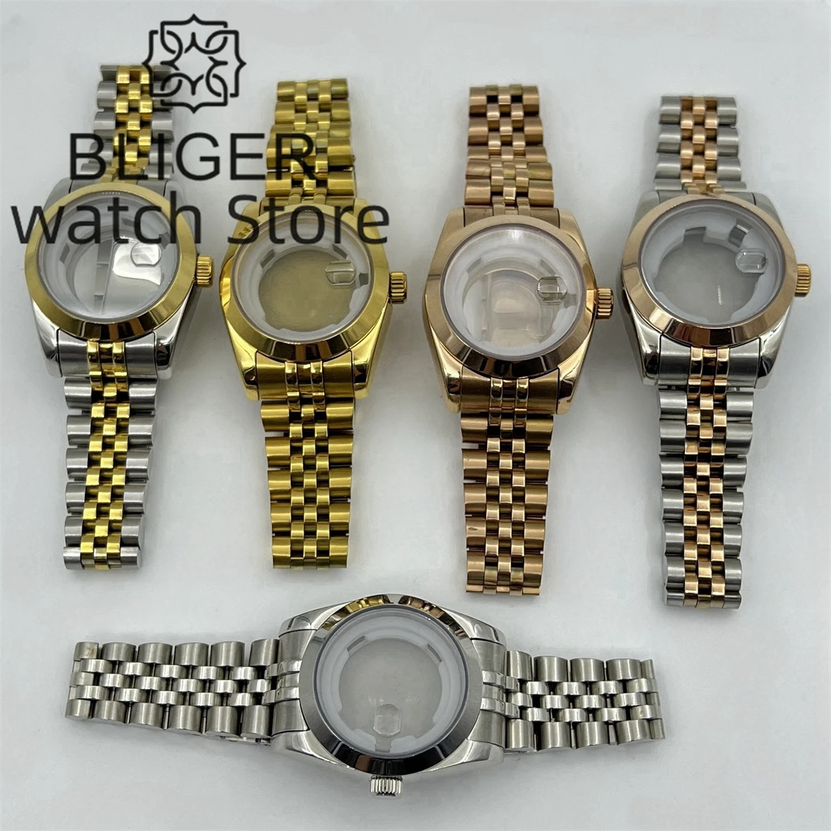 BLIGER 31mm Rose Gold/Gold Coated Women's Stainless Steel Case Strap Sapphire Glass Fits NH05 NH06 Movement Watch Accessories