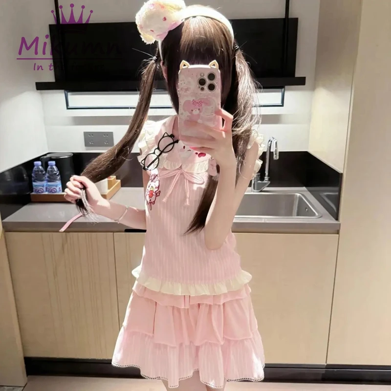 MikAutumn-تي شيرت نسائي ياباني لوليتا قطة مطبوع عليها رسوم كرتونية ، كاواي ، نمط Preppy ، قمم صيفية Y2K ، قوس هاراجاكو ، كشكشة ، تيشيرتات لطيفة #6