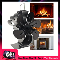 Heat Powered Stove Fan Eco Quiet Black 6 Blades Log Wood Burner Fireplace Fan Efficient Heat Distribution Winter Warmer Home