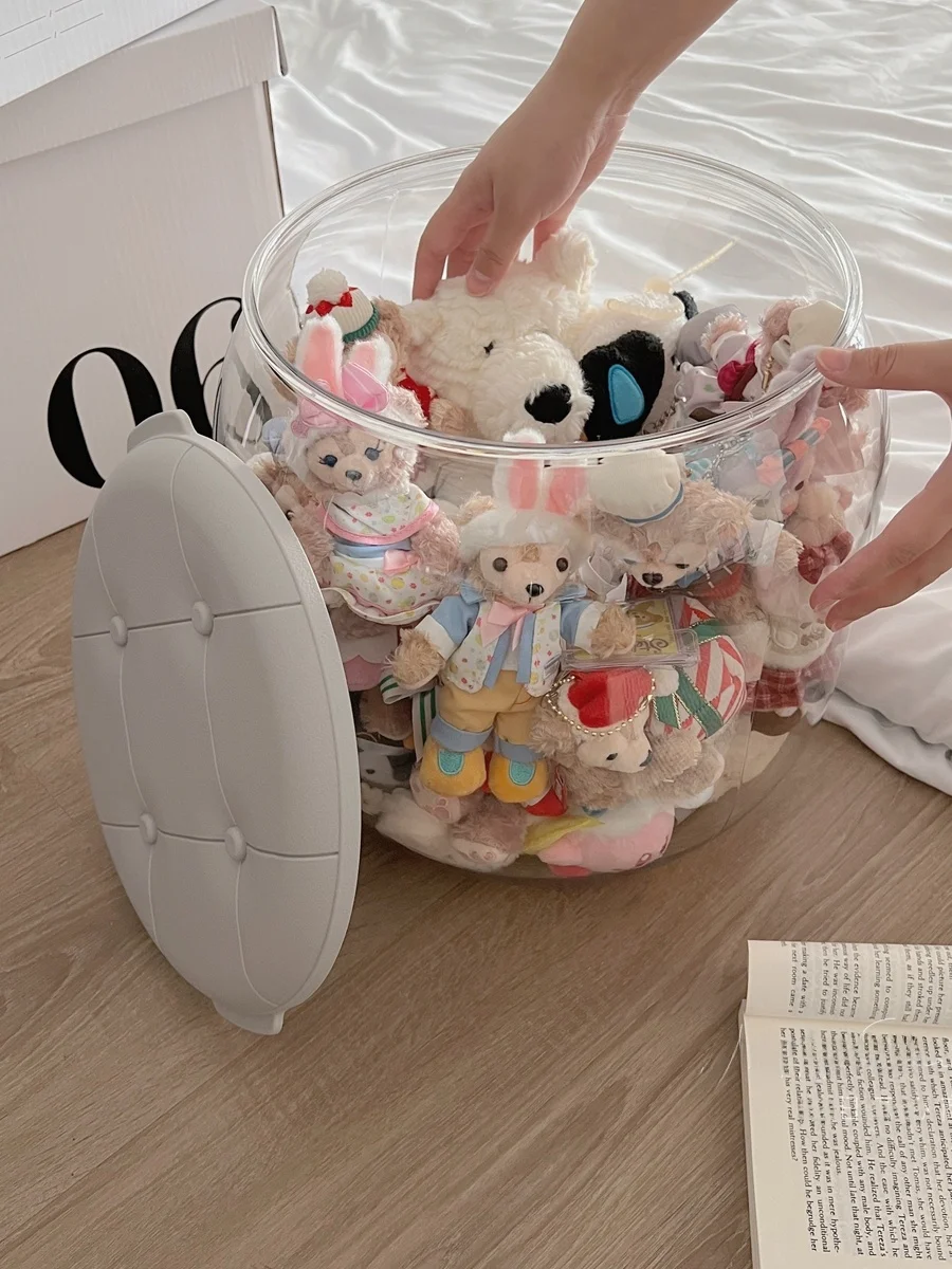 Transparent Multi-Functional Home Storage Stool Small Stool Doll Toys Miscellaneous Storage Box Storage Bucket for Children