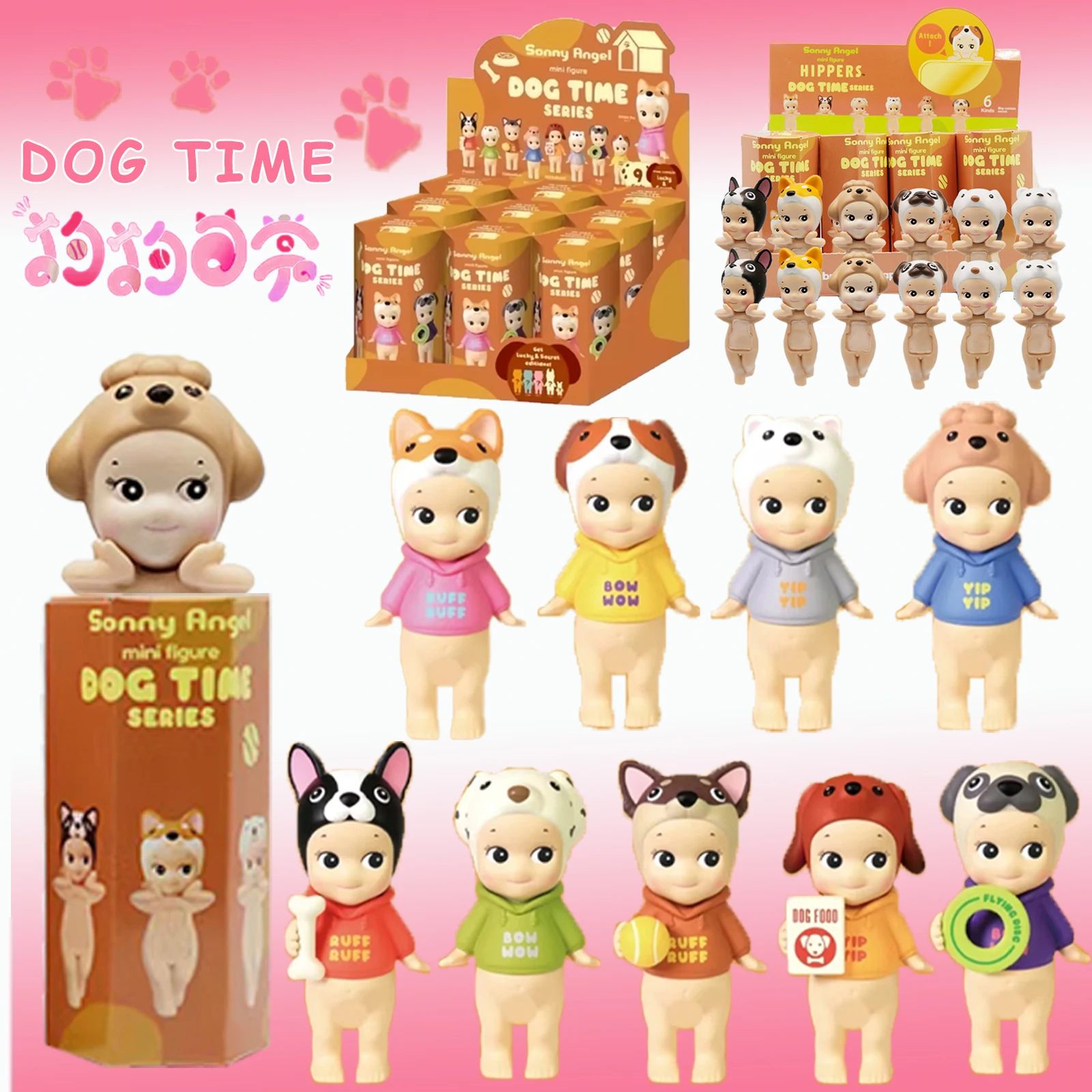 Sonny Angel Dog Time Hipper Series Lucky Pomeranian Anime figuras adornos teléfono muñecas Navidad niños regalo