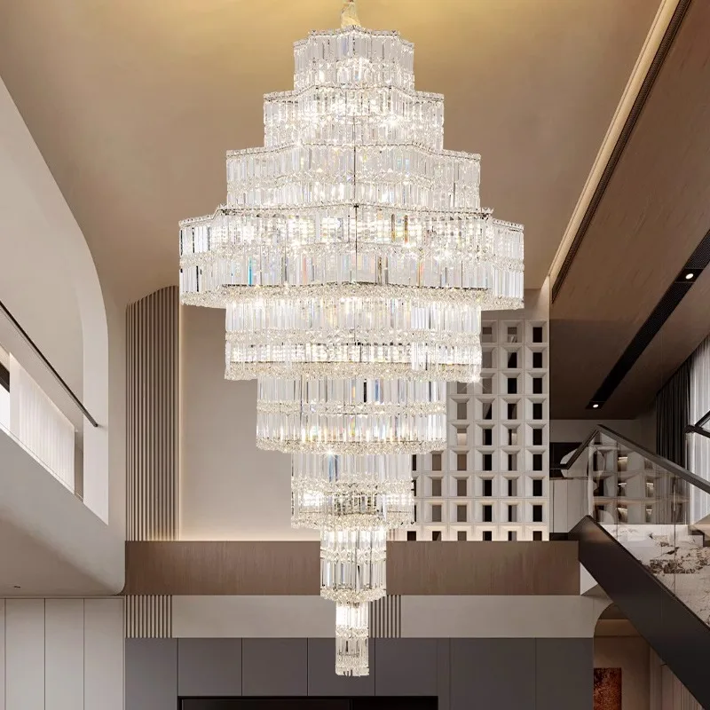 

Creative luxury villa living room crystal chandelier duplex hollow staircase long chandelier high-end ceiling decoration chandel