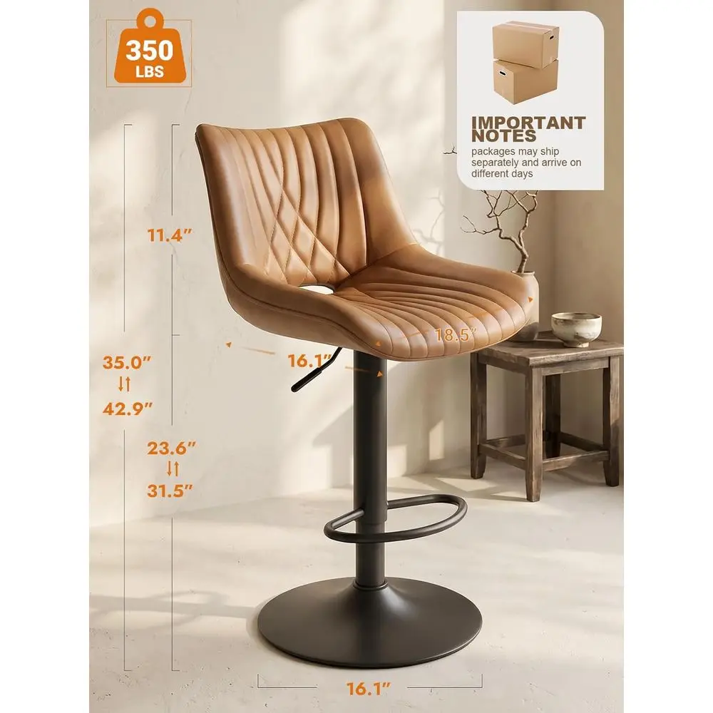 Swivel Bar Stools Set o 2, Height Adjustable Counter Height Bar Stools with Open Back and ootrest, Premium aux PU Leather, ern U