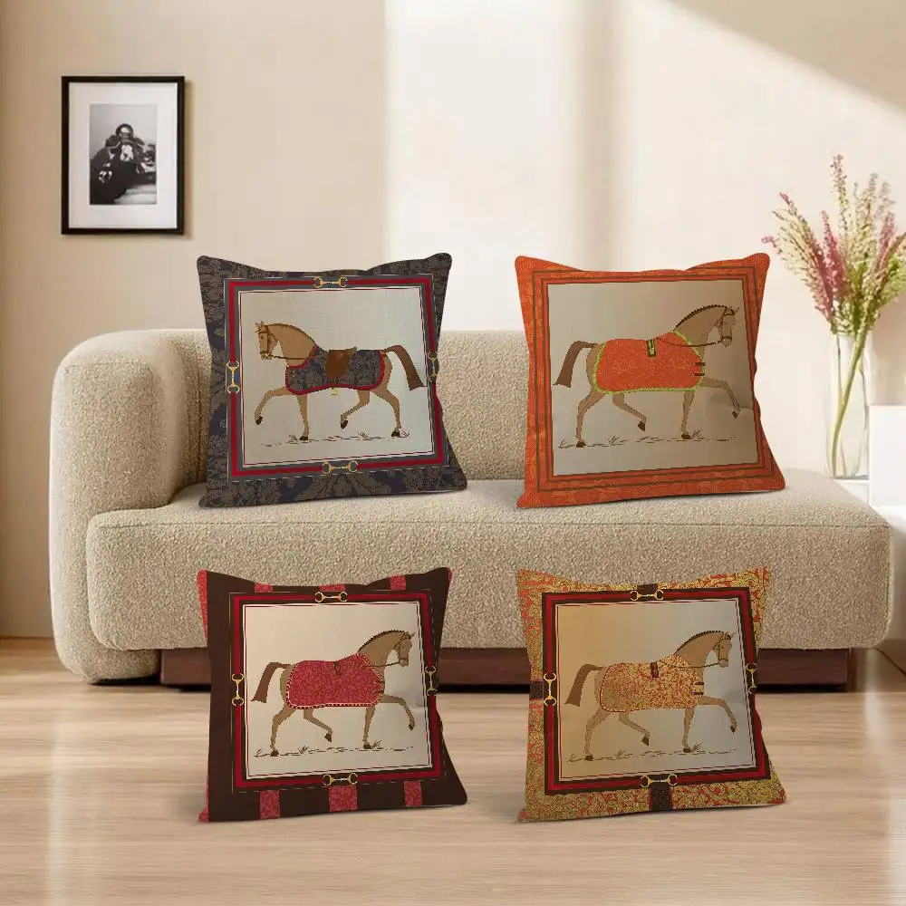 Luxury Saddle Horse Royal Comfortable soft Pillow Case for Sofa Living Room Home office Decor and Protective Covers
