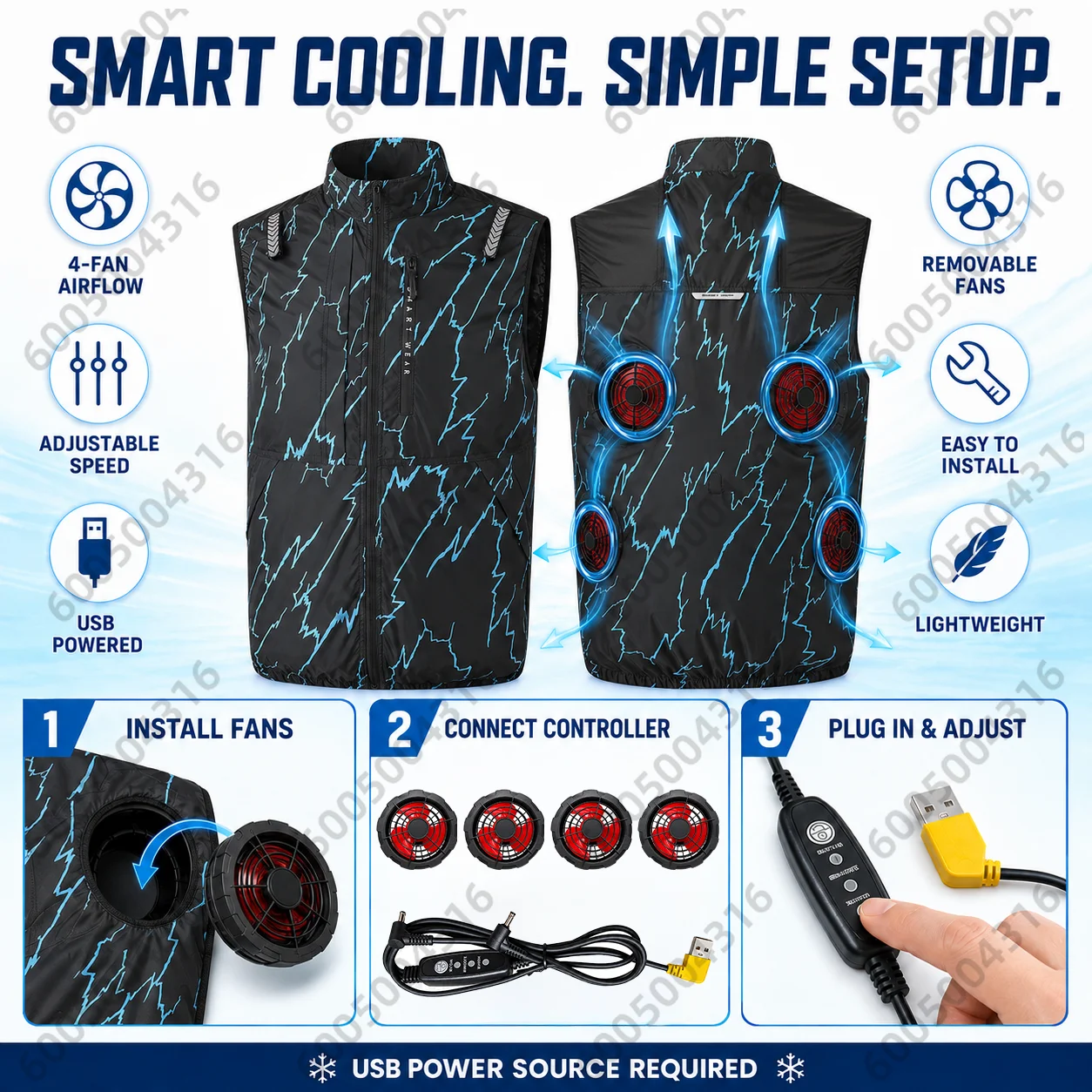 12V/5V 4-Fan Air Cooling Vest - Fishing Kit Compact recension och pris