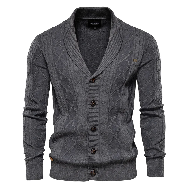 AIOPESON Argyle Cotton Cardigan Solid Color 6