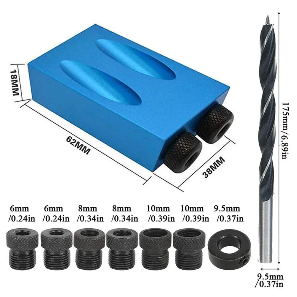 Woodworking Oblique Pocket Hole Locator Jig Kit 15 Degree Angle Drill Guide Set Hole Puncher DIY Carpentry Tools Drill Bits