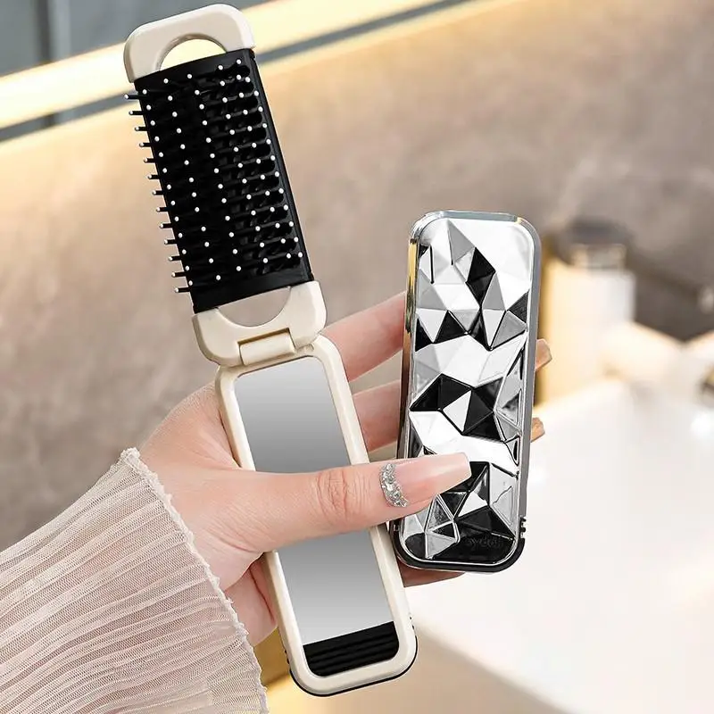 2-in-1 Mini-Haarbürste, faltbarer Massagekamm, Kopfmassage, antistatisch, tragbarer Haarkamm, Spiegel, Luftkissen-Kopfhautmassagekamm – Detail 1