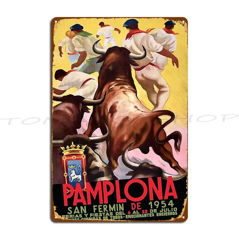 1954 Spain Pamplona San Fermin Festival Metal Plaque Poster Club Funny Painting Party Plates Iron Tin Sign Poster