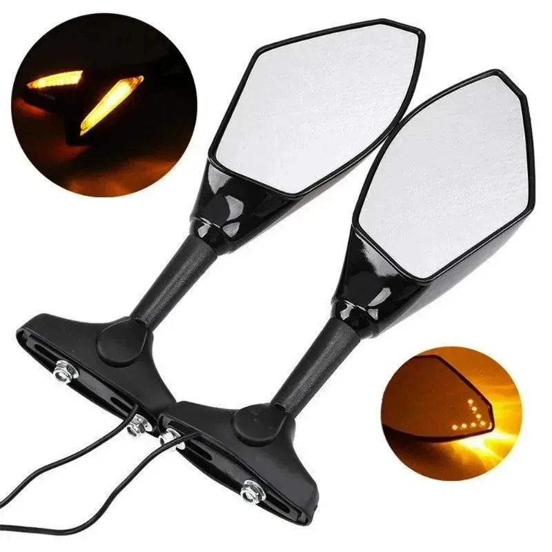 

Black LED Illuminated Rearview Mirror New 2PCS for CBR 600 Motorcycle Rearview Mirrors with LED Turn Signals Lights Integrated