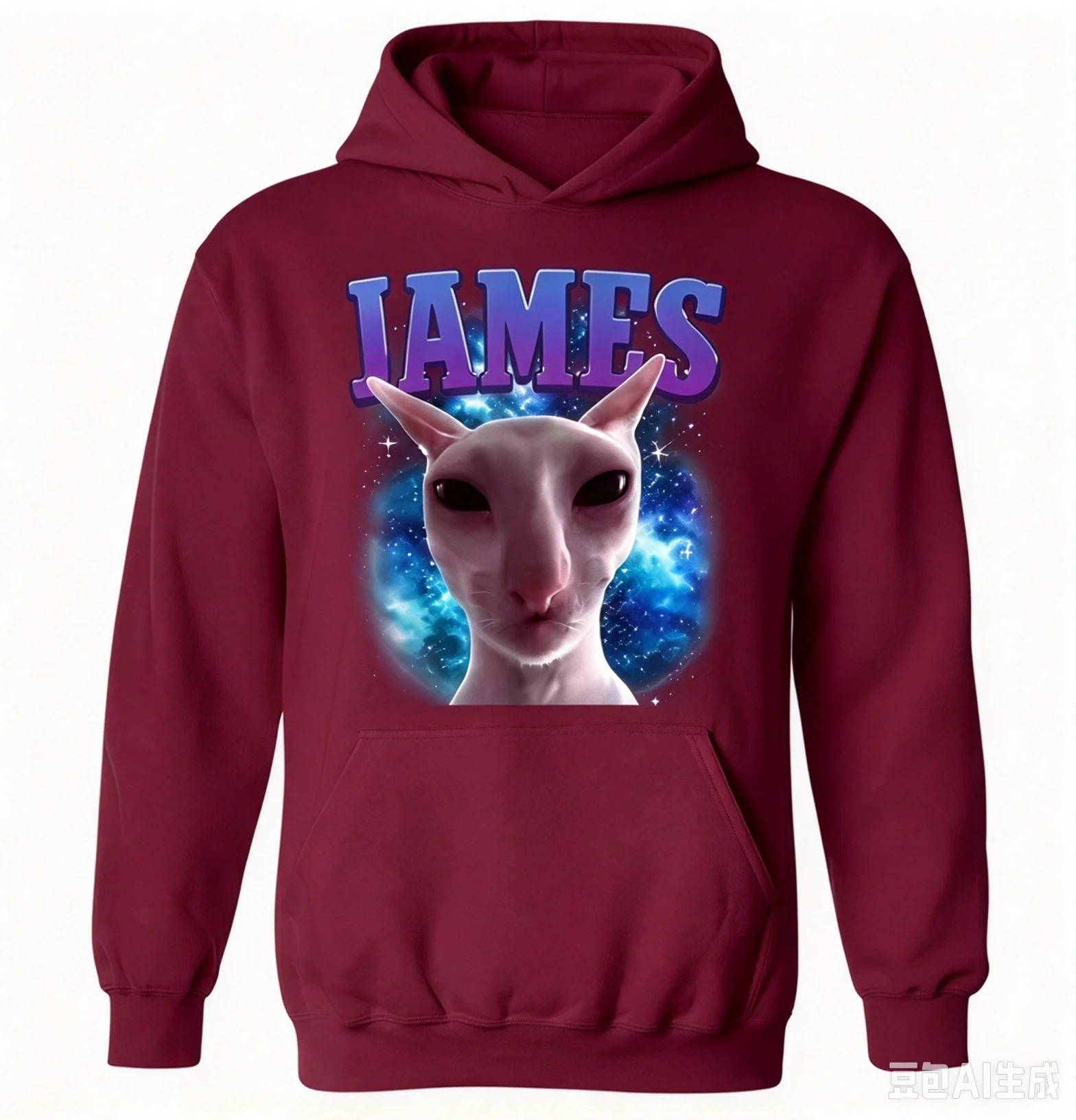 James Alien Cat Galaxy Portrait Graphic Hoodie, Funny Meme Sphynx Cat Space Nebula Unisex No Drawstring Pullover Hoodie