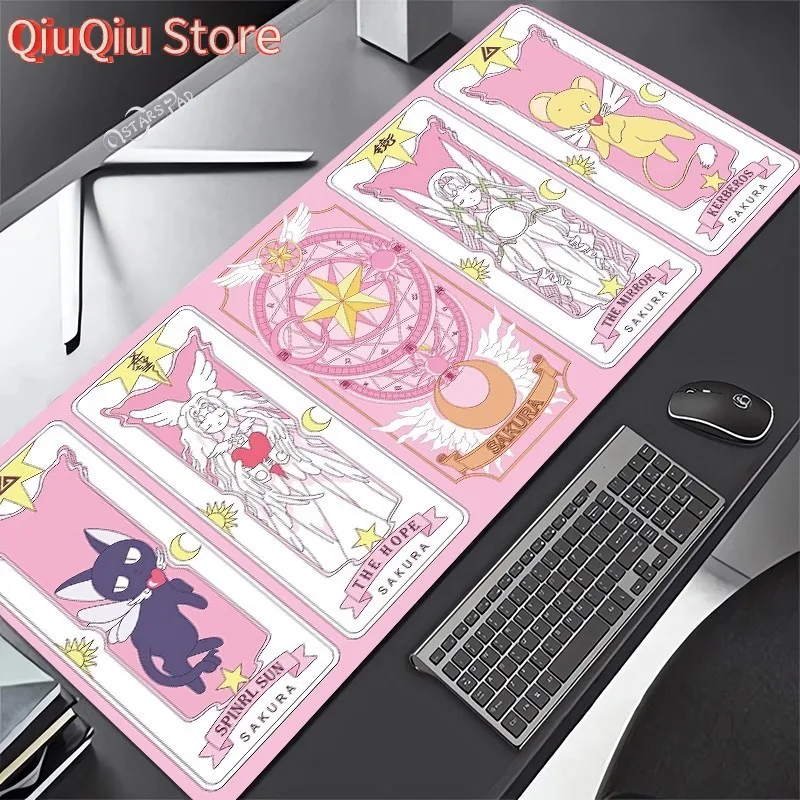 Pink Cardcaptor Sakura Large Deskmat Kero Washable Pink Magic Wand Circel Mouse pad Anime 90x40 Rubber Playmat Cartoon G