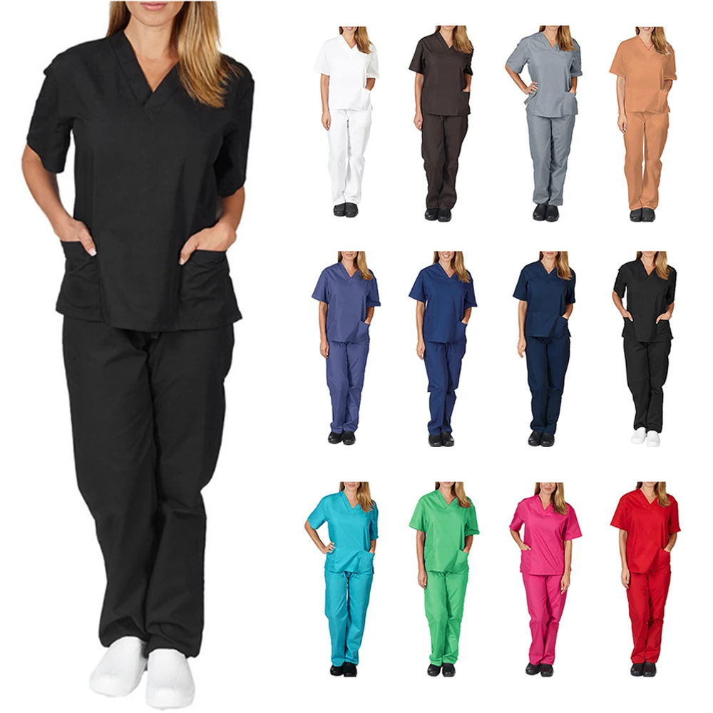 tenues-unisexe-couleur-unie-uniformes-medicaux-infirmiers-tenues-de-salon-de-beaute-hopital-medecin-col-en-v-poche-vetements-de-travail-pour-adultes