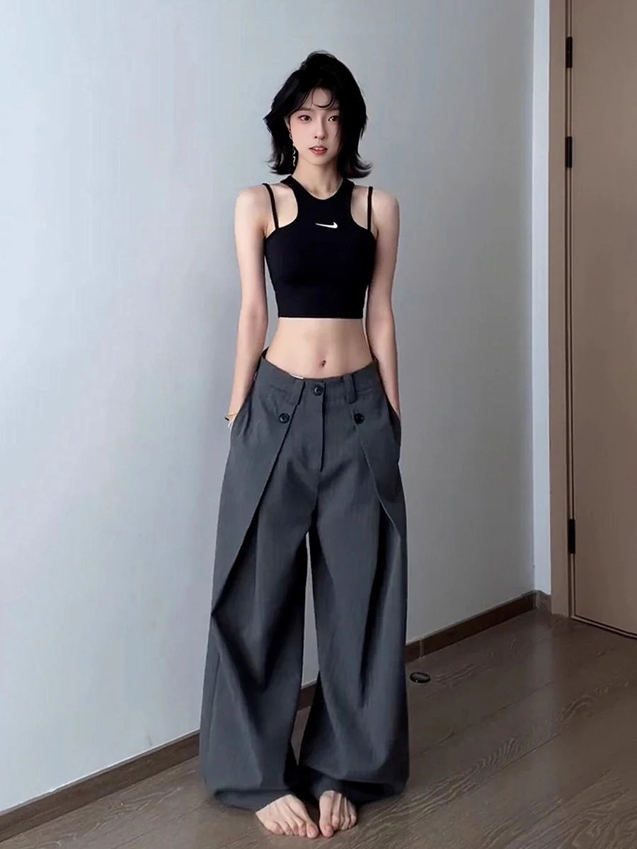 REDDACHiC الرجال سروال فستان مخطط جيوب الطيات منخفضة الخصر كلينفيت واسعة الساق دعوى بنطلون الترفيه العمل قيعان للجنسين عادية #6